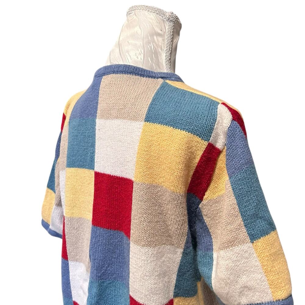 Patchwork Checked Knit Short Sleeve Cardigan Wome… - image 14